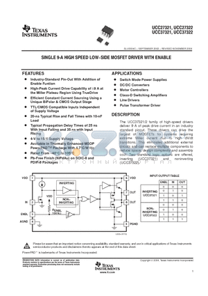 UCC37321P datasheet - SINGLE 9-A HIGH SPEED LOW SIDE MOSFET DRIVER WITH ENABLE