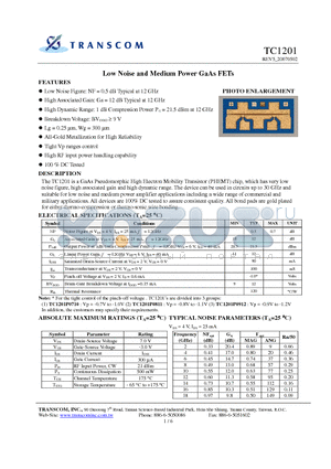 TC1201 datasheet - Low Noise and Medium Power GaAs FETs