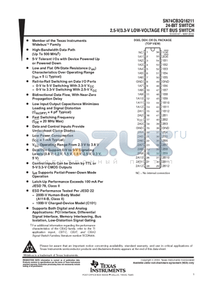 SN74CB3Q16211DGGR datasheet - 24 BIT SWITCH 2.5-V/3.3-V LOW-VOLTAGE FET BUS SWITCH