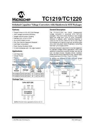 TC1219 datasheet - Switched Capacitor Voltage Converters with Shutdown in SOT Packages