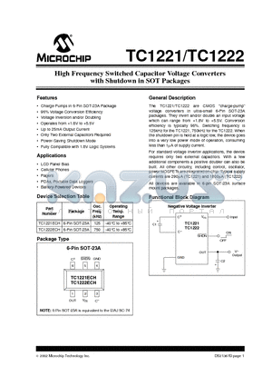 TC1222 datasheet - High Frequency Switched Capacitor Voltage Converters with Shutdown in SOT Packages