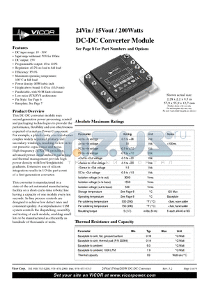 VI-882546 datasheet - 24Vin / 15Vout / 200Watts DC-DC Converter Module