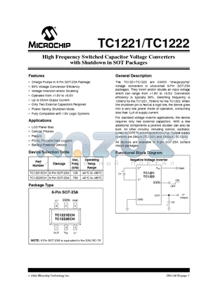 TC1221ECH datasheet - High Frequency Switched Capacitor Voltage Converters with Shutdown in SOT Packages