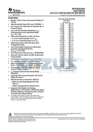 SN74CB3Q16245DL datasheet - 16-BIT SWITCH 2.5-V/3.3-V LOW-VOLTAGE FET BUS SWITCH