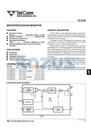 TC1232CPA datasheet - MICROPROCESSOR MONITOR