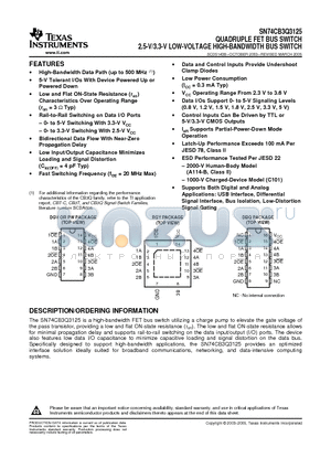 SN74CB3Q3125DGVR datasheet - QUADRUPLE FET BUS SWITCH 2.5-V/3.3-V LOW-VOLTAGE HIGH-BANDWIDTH BUS SWITCH