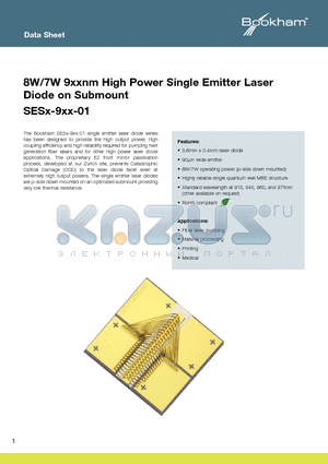 SES7-975-01 datasheet - 8W/7W 9xxnm High Power Single Emitter Laser Diode on Submount