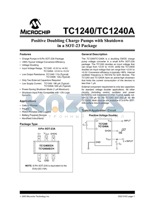 TC1240A datasheet - Positive Doubling Charge Pumps with Shutdown in a SOT-23 Package