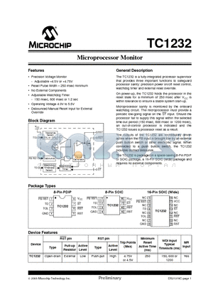 TC1232 datasheet - Microprocessor Monitor