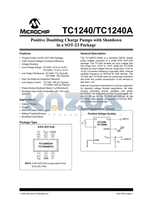 TC1240AECH datasheet - Positive Doubling Charge Pumps with Shutdown in a SOT-23 Package