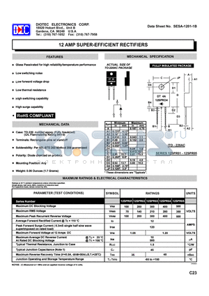 SESA-1201-2B datasheet - 12 AMP SUPER-EFFICIENT RECTIFIERS
