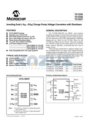 TC1237 datasheet - Inverting Dual (-VIN, -2VIN) Charge Pump Voltage Converters with Shutdown