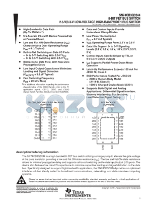 SN74CB3Q3244GQNR datasheet - 8 BIT FET BUS SWITCH 2.5V/3.3 V LOW VOLTAGE HIGH BANDWIDTH BUS SWITCH