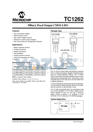 TC1262 datasheet - 500mA Fixed Output CMOS LDO
