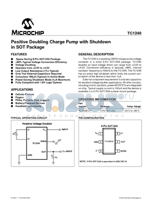 TC1240 datasheet - Positive Doubling Charge Pump with Shutdown in SOT Package