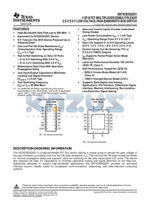 SN74CB3Q3251DBQR datasheet - 1-OF-8 FET MULTIPLEXER/DEMULTIPLEXER 2.5-V/3.3-V LOW-VOLTAGE HIGH-BANDWIDTH BUS SWITCH