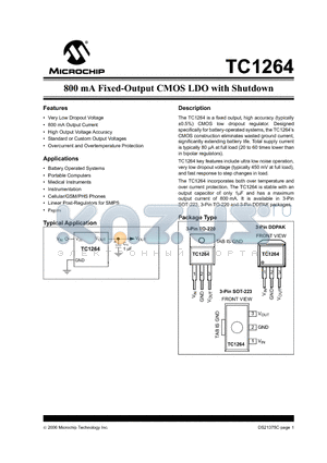 TC1264-1.8VEBTR datasheet - 800 mA Fixed-Output CMOS LDO with Shutdown
