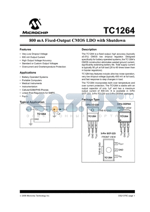 TC1264-3.0VDBTR datasheet - 800 mA Fixed-Output CMOS LDO with Shutdown