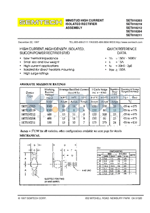 SET010219 datasheet - MINISTUD HIGH CURRENT ISOLATED RECTIFIER ASSEMBLY