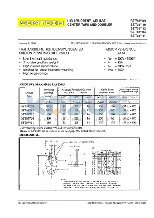 SET030604 datasheet - DO4 STUD HIGH CURRENT ISOLATED RECTIFIER ASSEMBLY