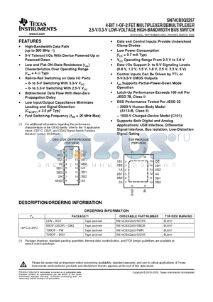 SN74CB3Q3257 datasheet - 4-BIT 1-OF-2 FET MULTIPLEXER/DEMULTIPLEXER 2.5-V/3.3-V LOW-VOLTAGE HIGH-BANDWIDTH BUS SWITCH