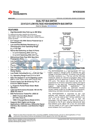 SN74CB3Q3305DCUR datasheet - DUAL FET BUS SWITCH 2.5-V/3.3-V LOW-VOLTAGE HIGH-BANDWIDTH BUS SWITCH