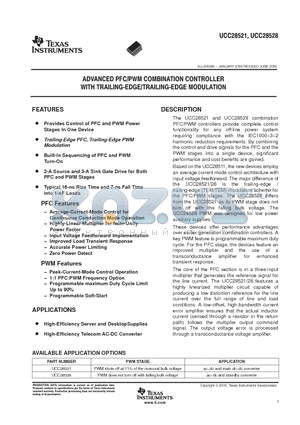 UCC38050 datasheet - ADVANCED PFC/PWW COMBINATION CONTROLLER WITH TRAILING-EDGE/TRAILING-EDGE MODULATION