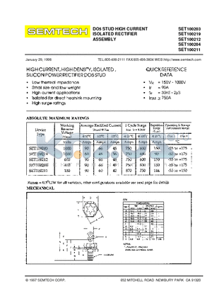 SET100203 datasheet - DO5 STUD HIGH CURRENT ISOLATED RECTIFIER ASSEMBLY