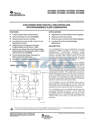 UCC38083 datasheet - 8-PIN CURRENT MODE PUSH-PULL PWM CONTROLLERS WITH PROGRAMMABLE SLOPE COMPENSATION