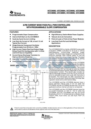 UCC38083D datasheet - 8-PIN CURRENT MODE PUSH-PULL PWM CONTROLLERS WITH PROGRAMMABLE SLOPE COMPENSATION