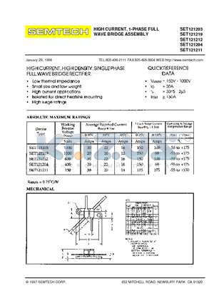 SET121211 datasheet - HIGH CURRENT, 1-PHASE FULL WAVE BRIDGE ASSEMBLY