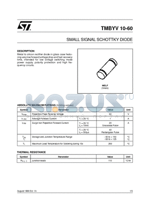 TMBYV10-60 datasheet - SMALL SIGNAL SCHOTTKY DIODE