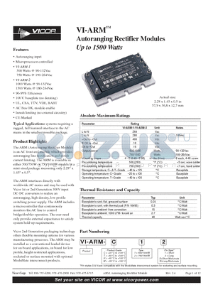 VI-ARM-T12 datasheet - Autoranging Rectifier Modules Up to 1500 Watts