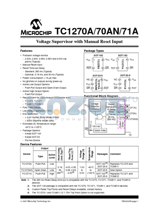 TC1270ASCVRCTR datasheet - Voltage Supervisor with Manual Reset Input