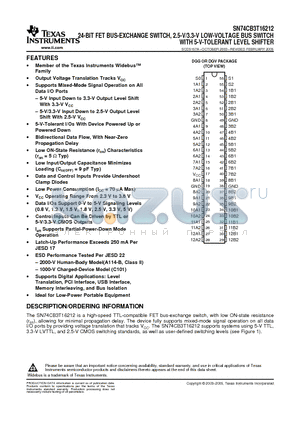 SN74CB3T16212 datasheet - 24-BIT FET BUS-EXCHANGE SWITCH, 2.5-V/3.3-V LOW-VOLTAGE BUS SWITCH WITH 5-V-TOLERANT LEVEL SHIFTER