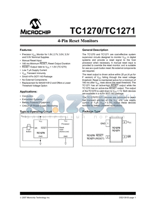 TC1270MERCTR datasheet - 4-Pin Reset Monitors