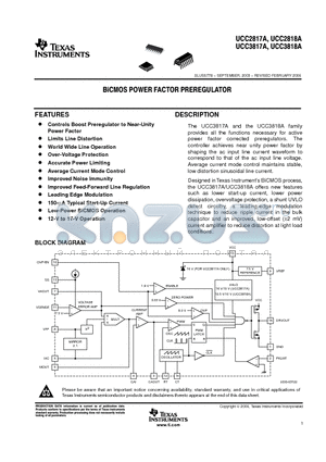 UCC3817APWRG4 datasheet - BiCMOS POWER FACTOR PREREGULATOR