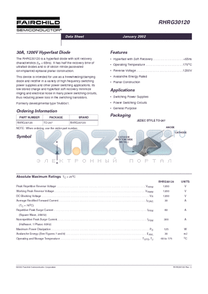 RHRG30120 datasheet - 30A, 1200V Hyperfast Diode