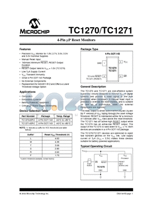 TC1271FERC datasheet - 4-Pin lP Reset Monitors