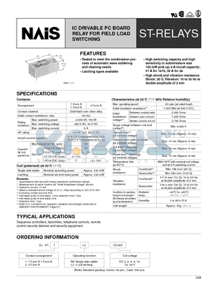 ST1-DC3V datasheet - IC DRIVABLE PC BOARD RELAY FOR FIELD LOAD SWITCHING