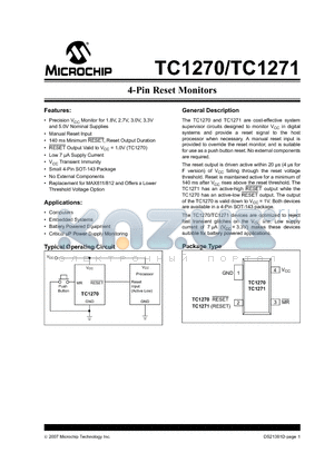 TC1271FERCTR datasheet - 4-Pin Reset Monitors