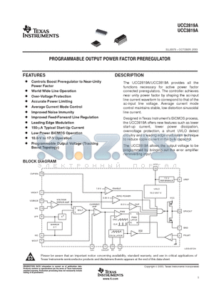 UCC3819APWR datasheet - PROGRAMMABLE OUTPUT POWER FACTOR PREREGULATOR