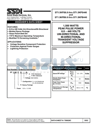 ST1.5KPS12 datasheet - BI-DIRECTIONAL TRANSIENT VOLTAGE SUPPRESSOR