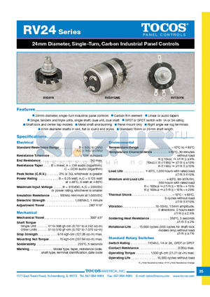 RV24YD15RA100K datasheet - 24mm Diameter, Single-Turn, Carbon Industrial Panel Controls
