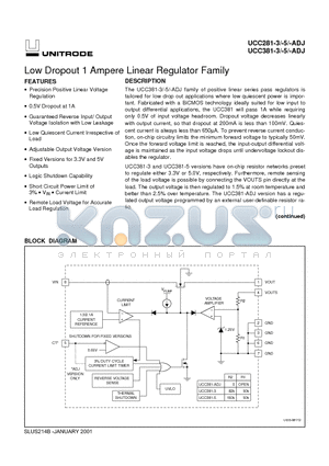 UCC381DPTR-ADJ datasheet - Low Dropout 1 Ampere Linear Regulator Family
