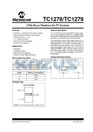 TC1278-15ENB datasheet - 3-Pin Reset Monitors for 5V Systems