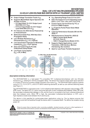 SN74CB3T3253DBQR datasheet - DUAL 1 OF 4 FET MULTIPLEXER/DEMULTIPLEXER