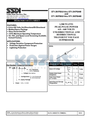 ST1.5KPS440 datasheet - 1,500 WATTS PEAK PULSE POWER 6.8 - 440 VOLTS UNI-DIRECTIONAL AND BI-DIRECTIONAL TRANSIENT VOLTAGE SUPPRESSOR