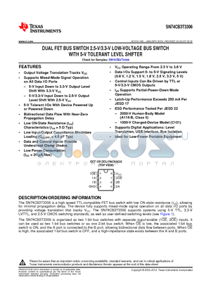 SN74CB3T3306 datasheet - DUAL FET BUS SWITCH 2.5-V/3.3-V LOW-VOLTAGE BUS SWITCH WITH 5-V TOLERANT LEVEL SHIFTER