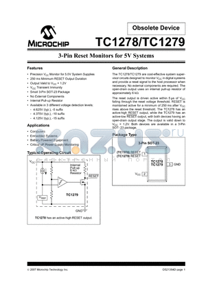 TC1279-5ENBTR datasheet - 3-Pin Reset Monitors for 5V Systems